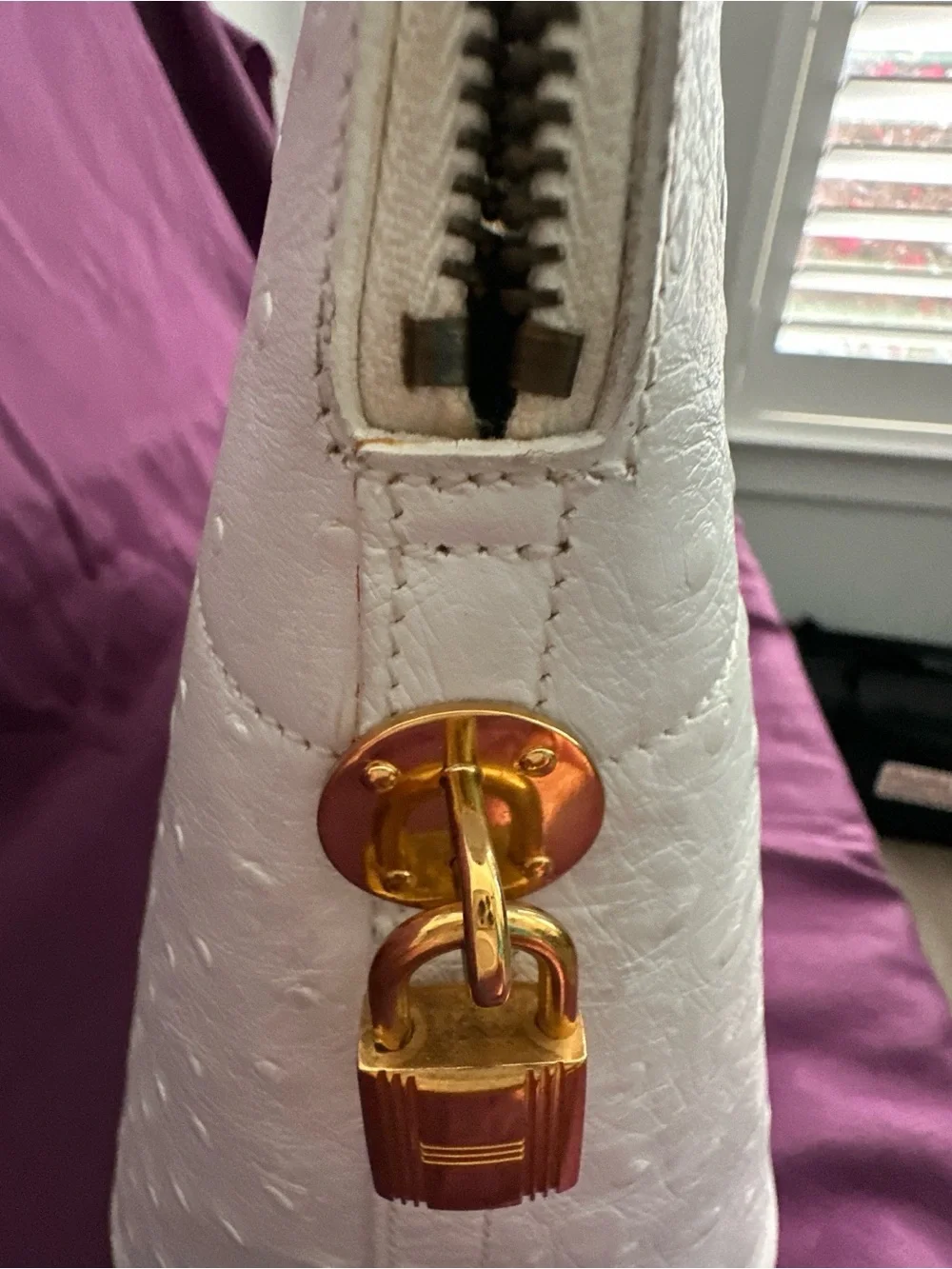 Hermes White Ostrich Bolide Bag
